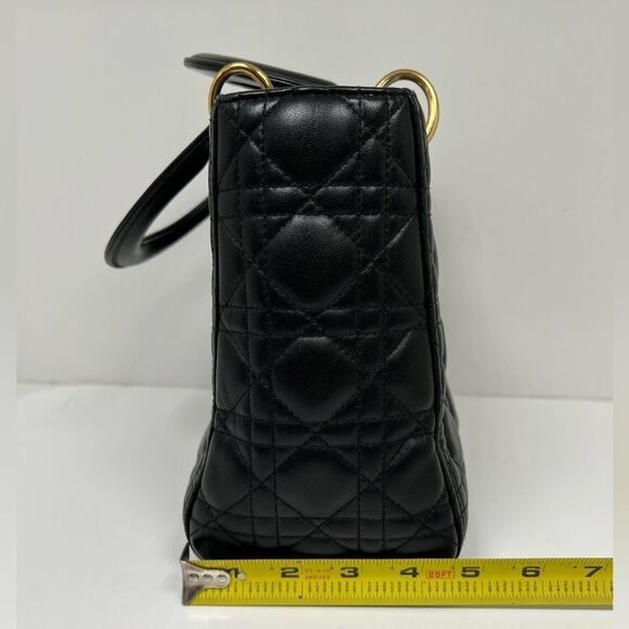 CHRISTIAN DIOR Lady Cannage Hand Tote Bag Leather Black Gold - Picture 12 of 13